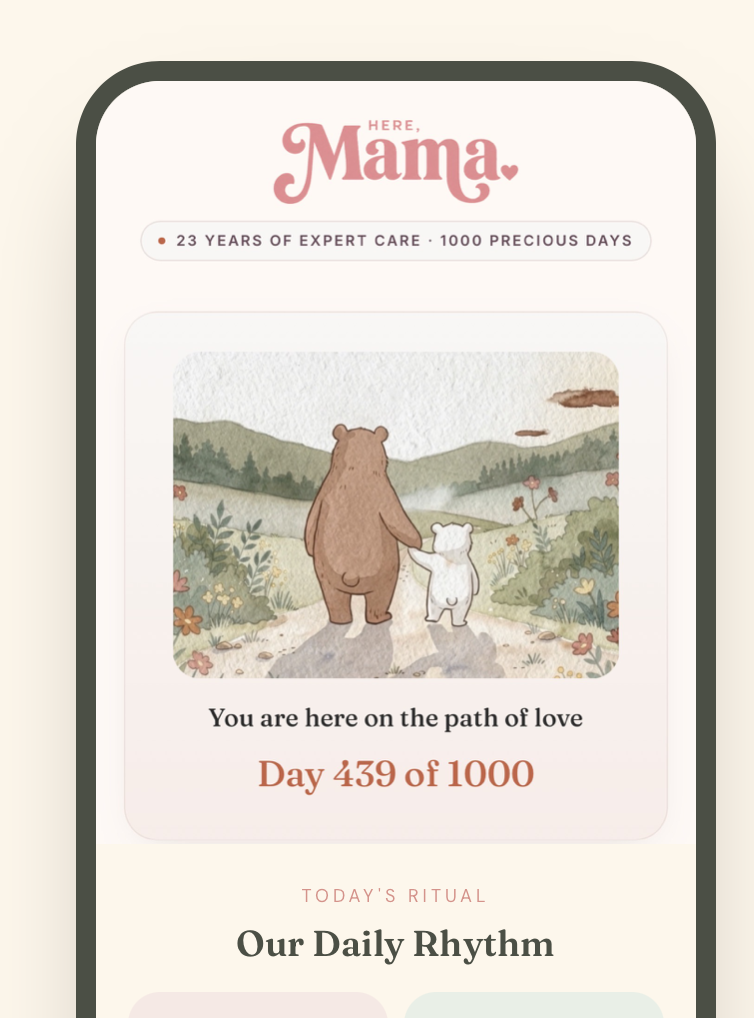 Here Mama app showing the daily rhythm of the first 1,000 days